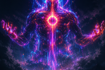 A picture of a person made of neon light